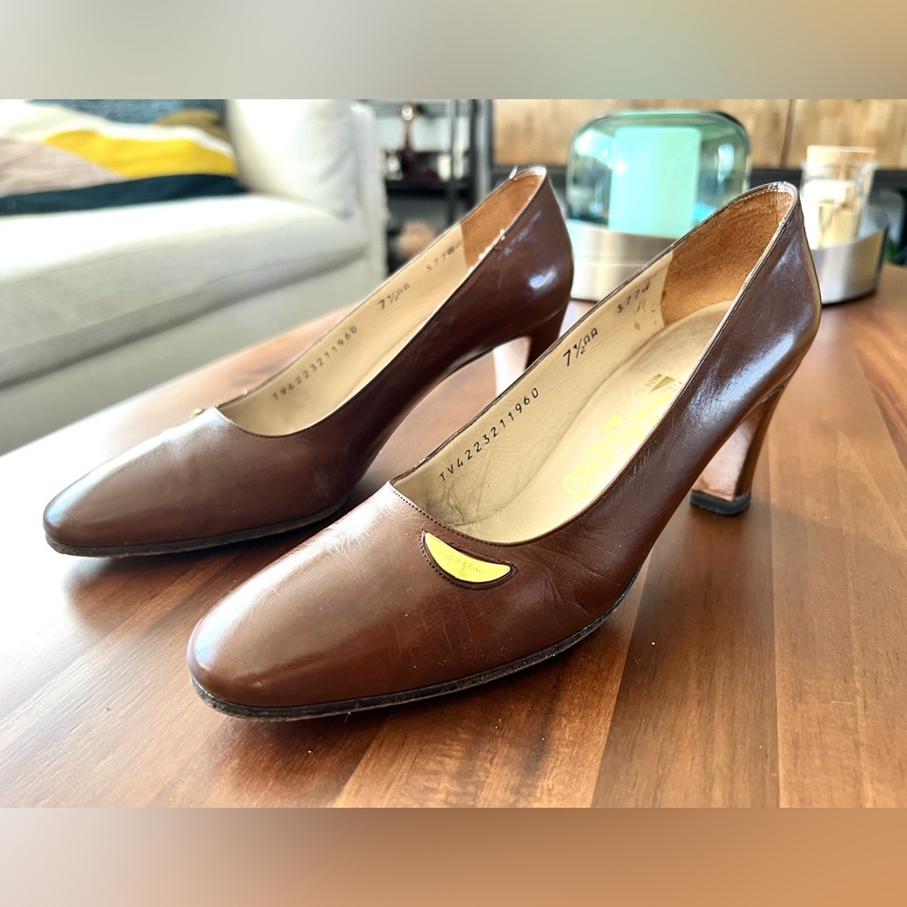 Salvatore Ferragamo Brown Leather Heels